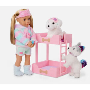 Our Generation Puppy Dreams Pink Bunk Bed with Pet Dog Dollhouse NWT